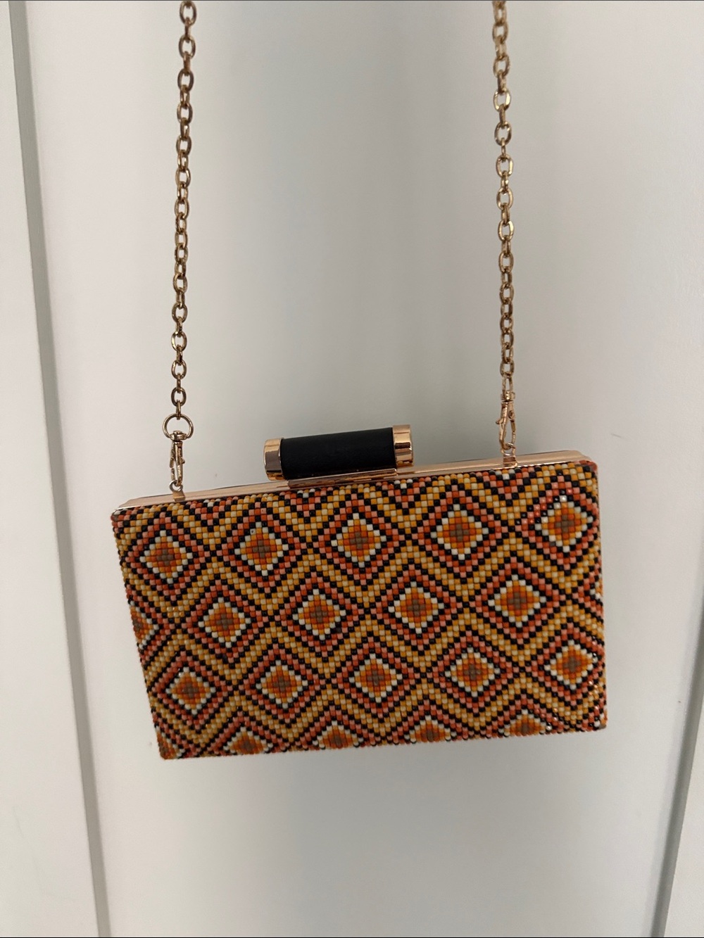 Beaded Geometric Box Clutch - Orange Multi